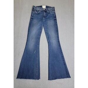 McGuire Jeans Womens 26 25x29  Flare Stretch Dark Blue Low Rise Raw Hem Fray USA